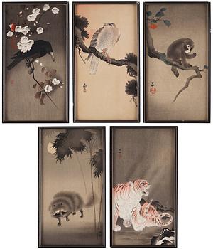 976. Ohara Koson (1877-1945), färgträsnitt, fem stycken. Japan, 1900-talets första hälft.