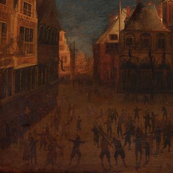 Egbert Lievensz van der Poel Attributed to, A Night Scene With A Fire In A Village.