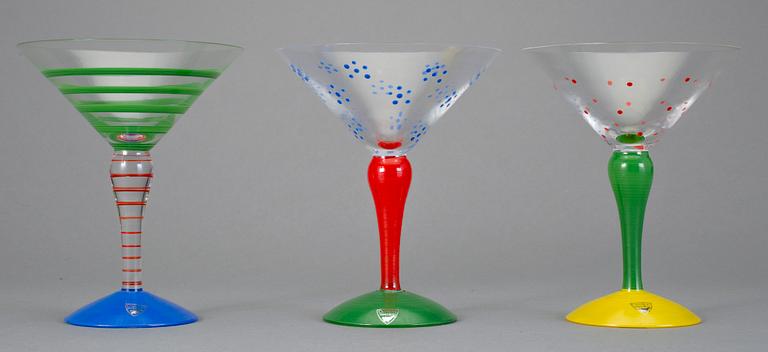 COCKTAILGLAS, 6 stycken, "Clown", Anne Nilsson, Orrefors, signerade.