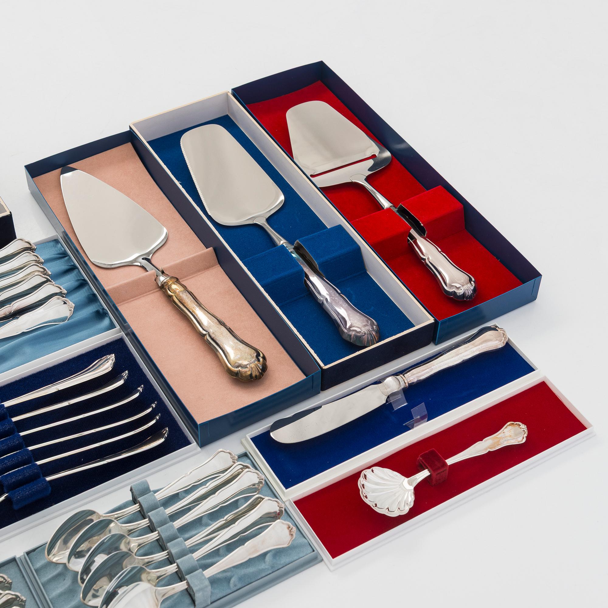 A 48-piece silver cutlery set, "Chippendale", finnish hallmarks.