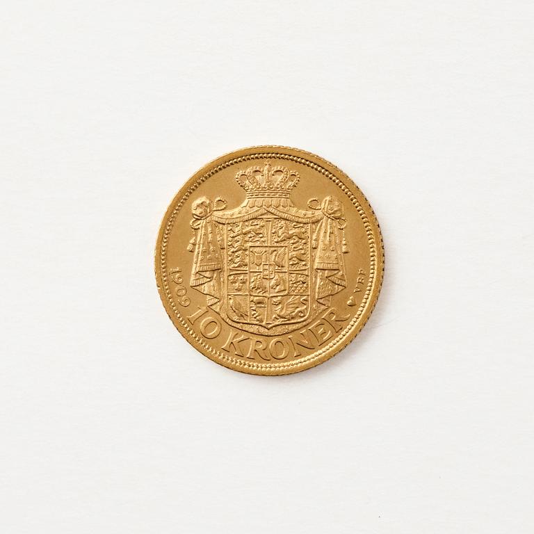 Gold coin, Frederik VIII, Denmark, 10 kroner, 1909.