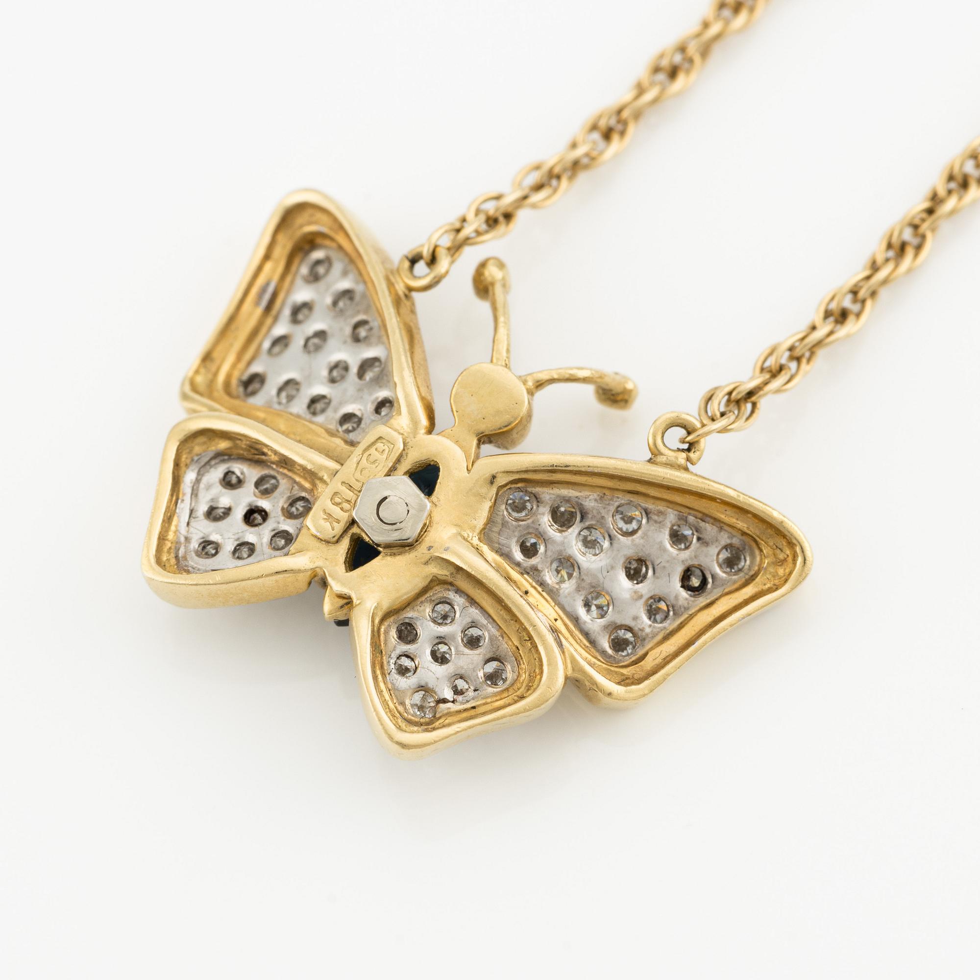 Necklace, butterfly, 18K gold with blue sapphire and brilliant-cut diamonds.