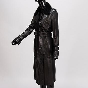 Hugo Boss Ladies Black Leather Trenchcoat in size S.