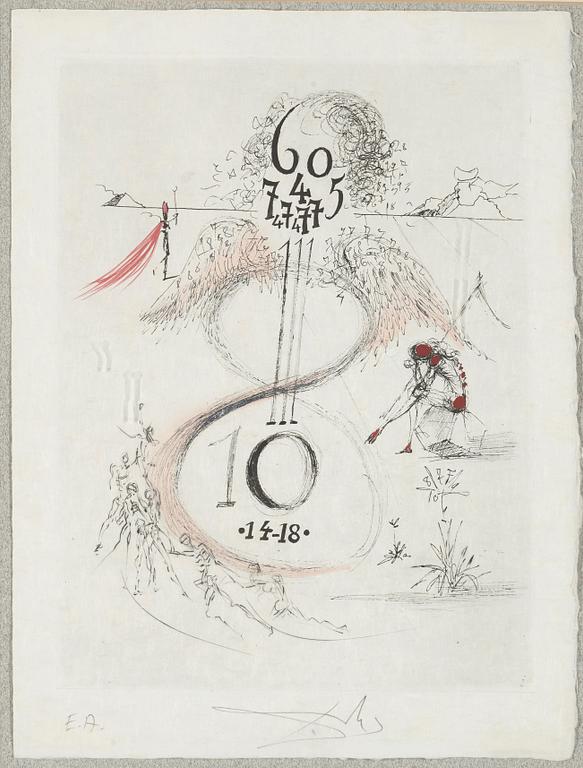 SALVADOR DALÍ,  hand coloured etching on Japon paper, signed in pencil and numbered EA, 1967.