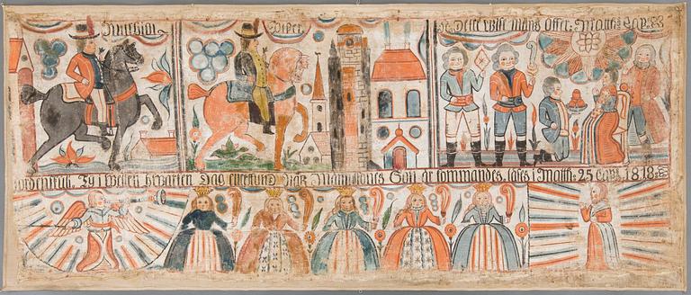 A folk art traditional wall painting southern Sweden dated 1818.