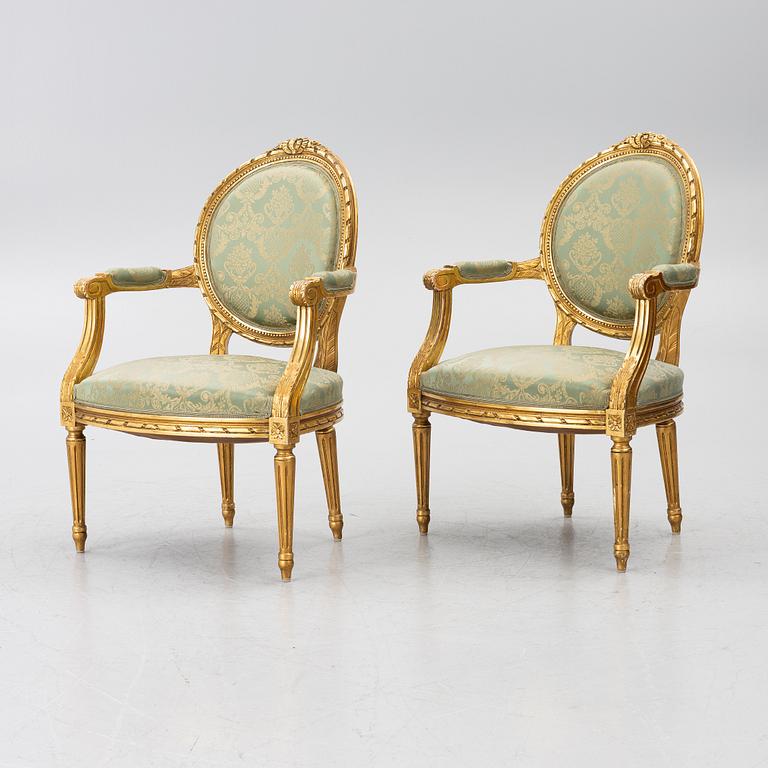 A pair of armchairs, Gustavian style, early 20th century.