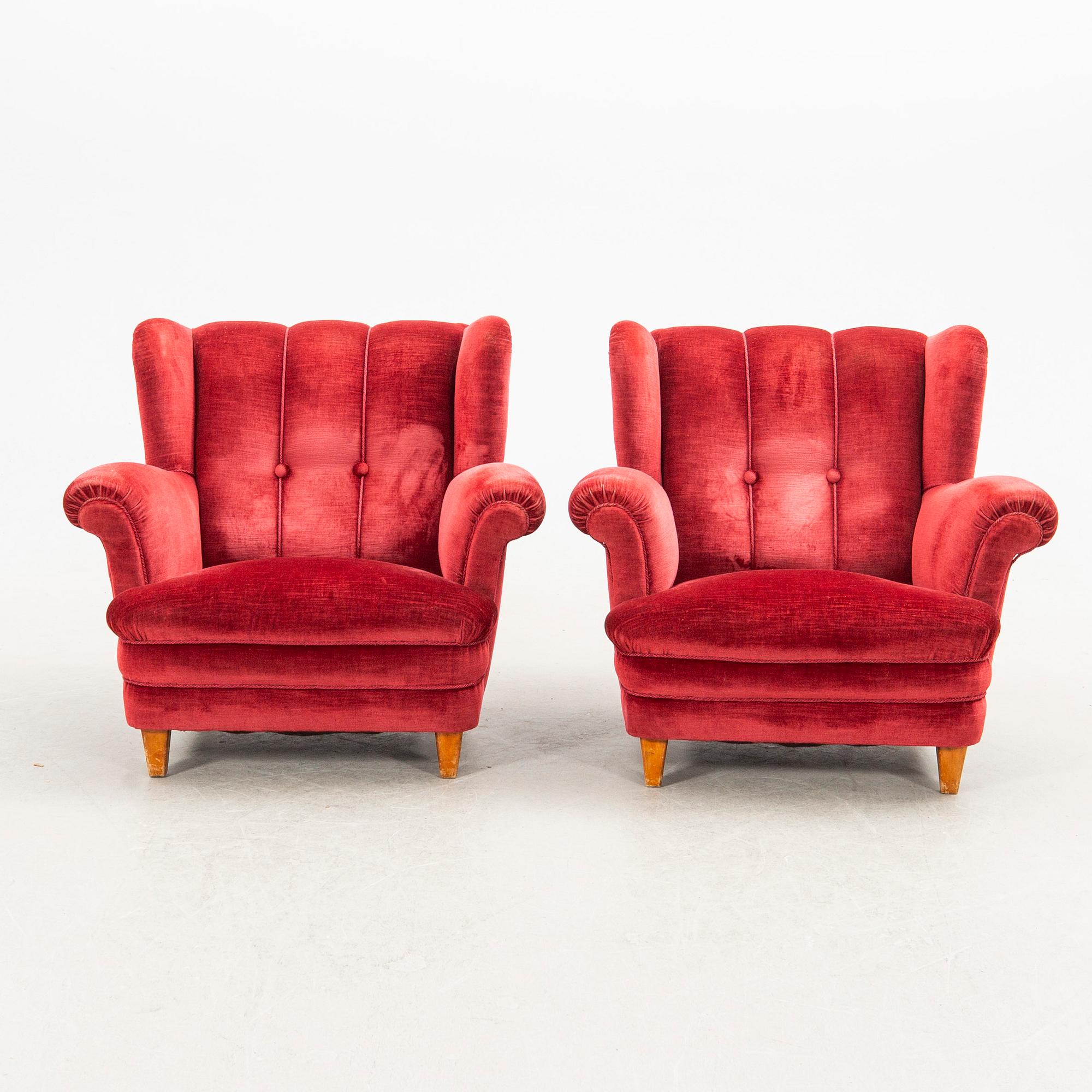 Armchairs, a pair, mid-20th century.