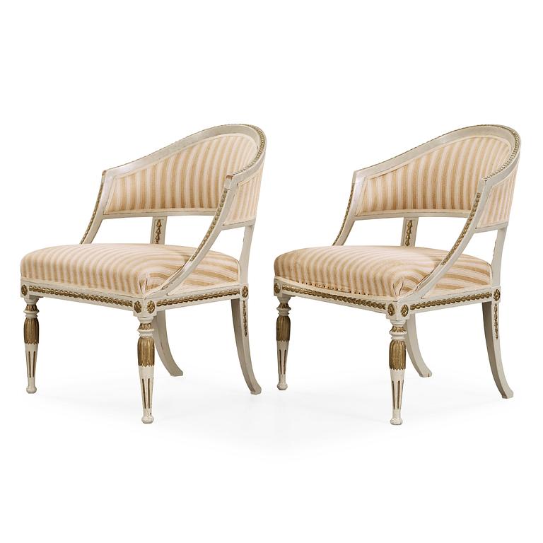 A pair of late Gustavian circa 1800 armchairs.