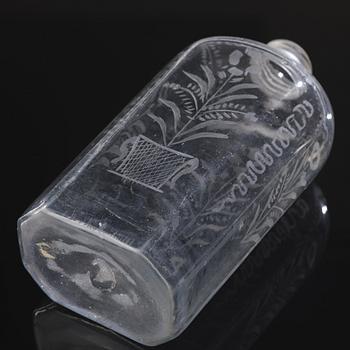 FLASKA, glas. Troligen Skånska glasbruket, 1700-tal.