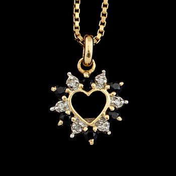 HÄNGE MED KEDJA, 18 k guld, briljantslipade diamanter, safirer. Total vikt 4 g.