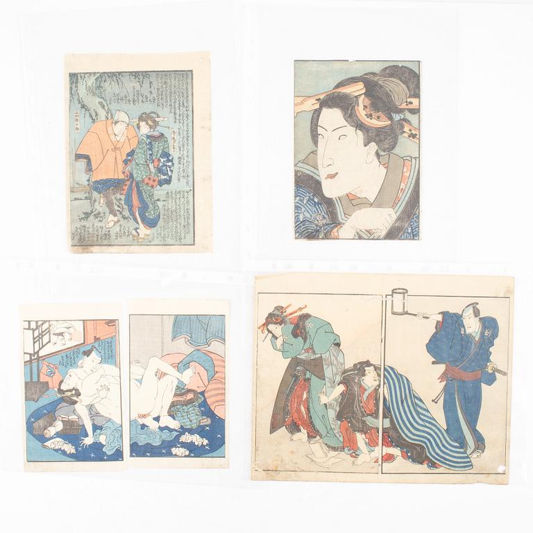 14 Japanese wood block prints, 19th Century.