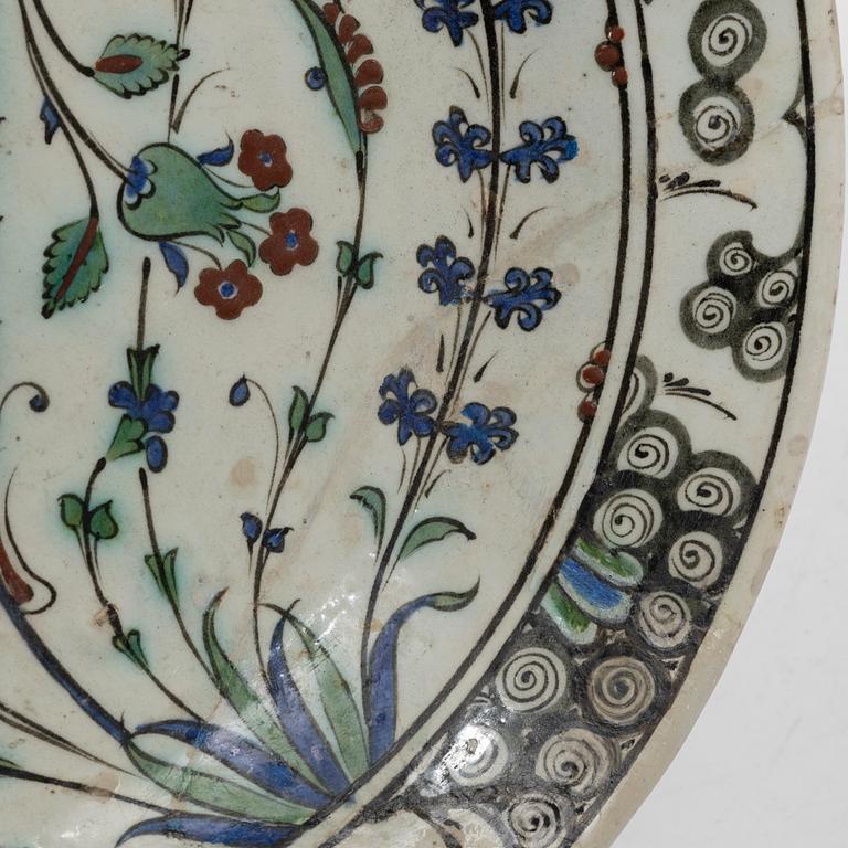 A 17th century Iznik pottery dish, Ottoman empire.