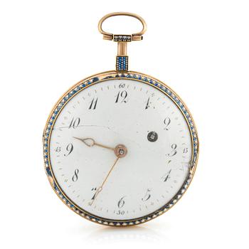 142. A Swiss or Hanau gold and enamel case pocket watch, first part of the 19th century.