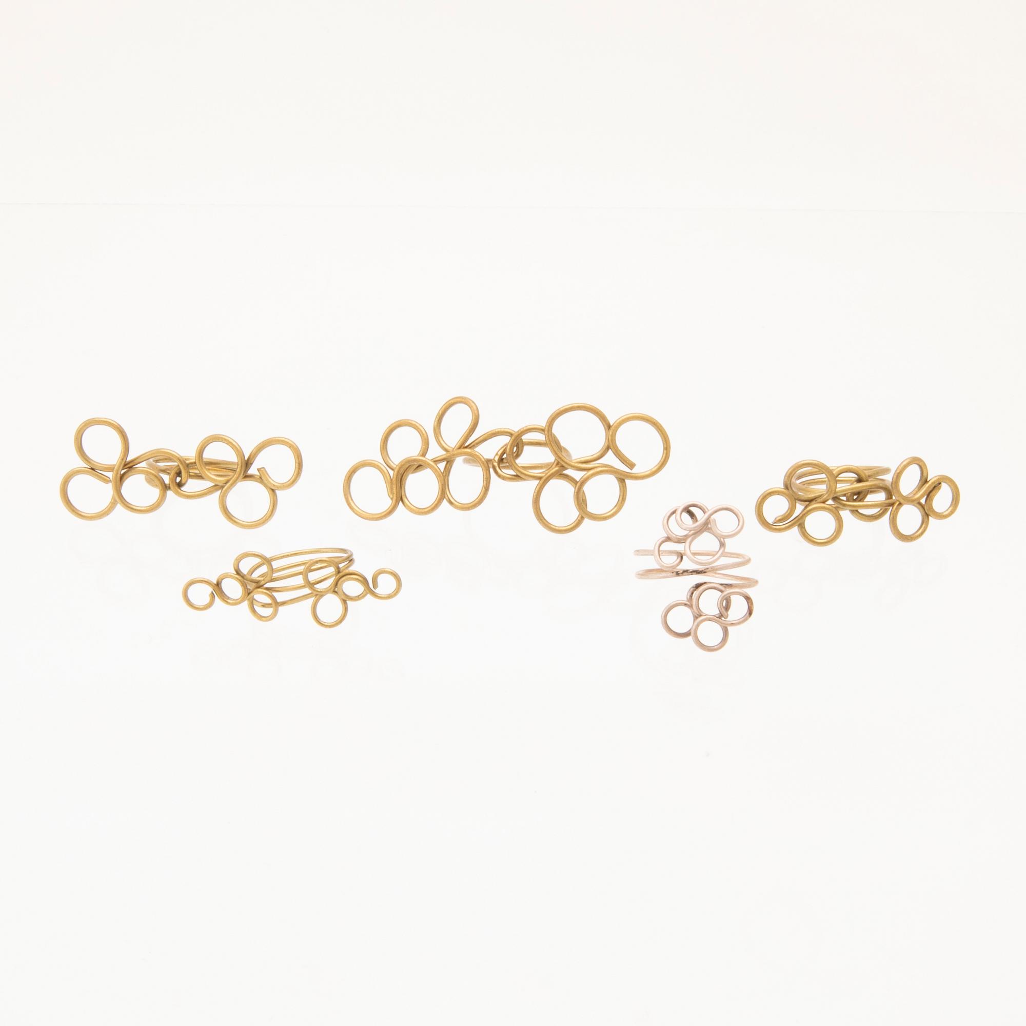 Berit Johansson, rings 5 pcs brass and white metal.