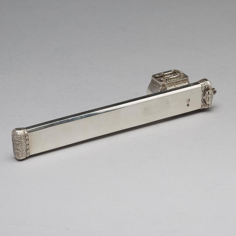 An early 20th century Ottoman silver scribe's pen-case / divit, makers mark Làtif, before 1909.