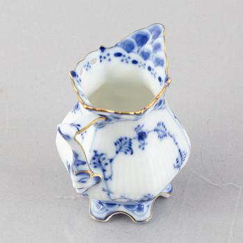 A 'Blue Fluted Full Lace' porcelain coffee pot, creamer and sugar bowl, Royal Copenhagen, 1030, 1031, 1112, 1950/60s,.