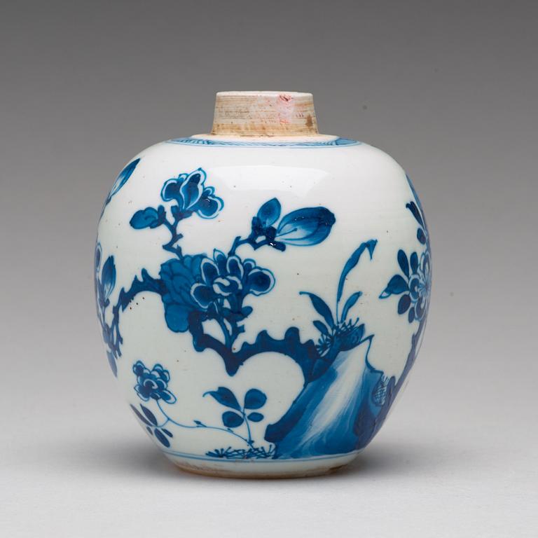 A blue and white tea caddy, Qing dynasty, Kangxi (1662-1722).