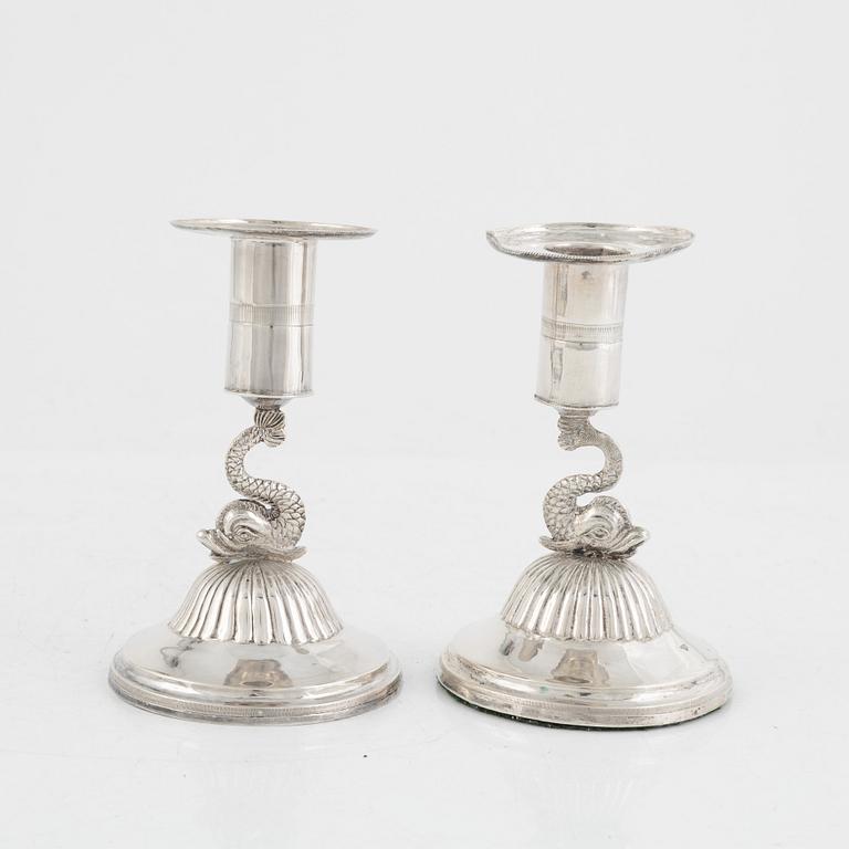 Ljusstakar, ett par, silver, empire, Stockholm 1816.