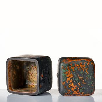 Hans Hedberg, a set of three faience boxes, Biot, France.