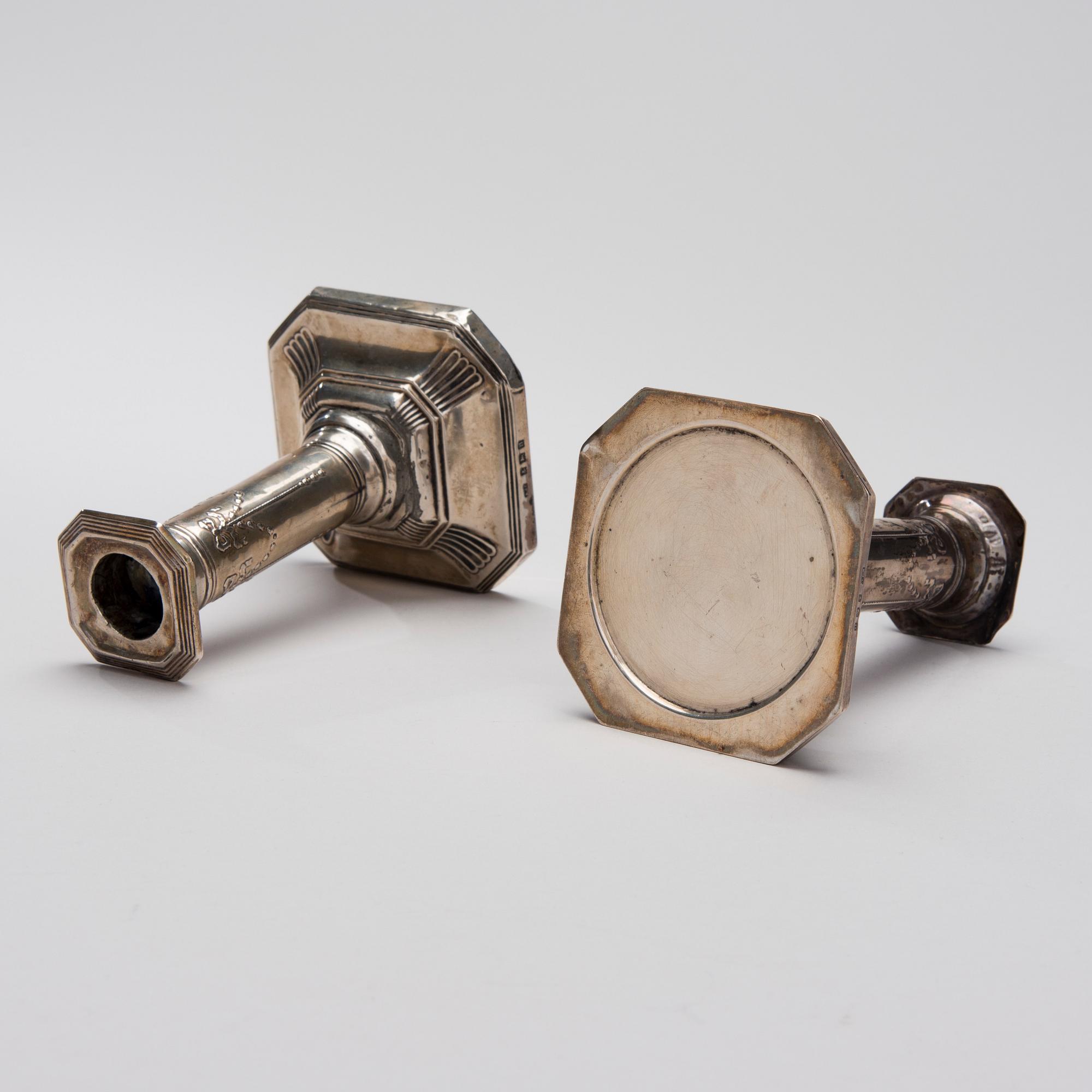 LJUSSTAKAR, ETT PAR, silver, Ellis Jacob Greenberg, Birmingham, 1912.