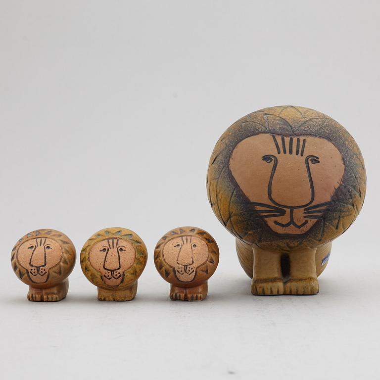 LISA LARSON, four stoneware lion figurines, Gustavsberg.