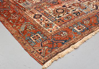 A carpet, antique Heriz, ca 334 x 271-276 cm ( ca 1-4 cm flat weave at the ends).