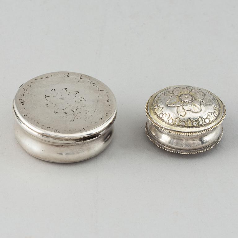 Two swedish silver boxes, 18-19th century.