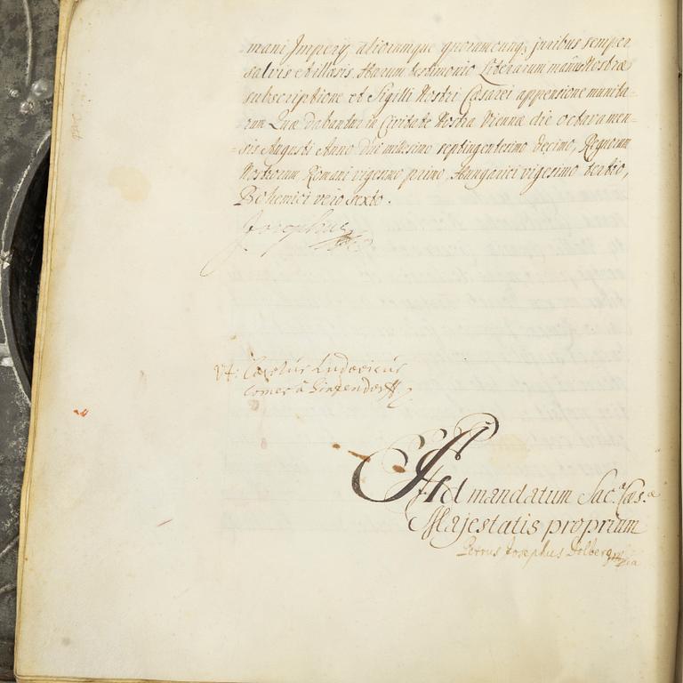 Handskrift på uppdrag av Det Kejserliga Majestätet Joseph I av Habsburg, Böhmen 1710.