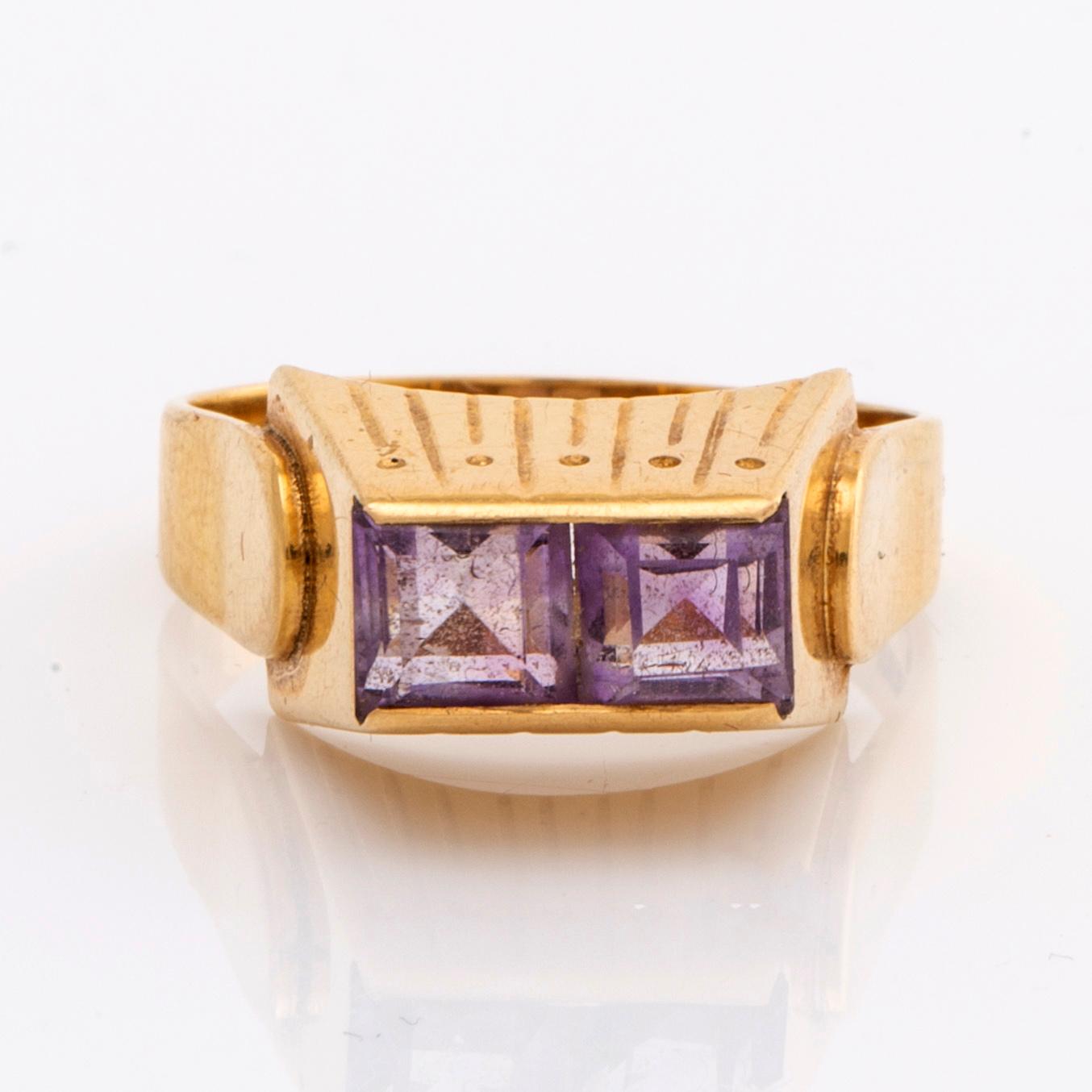 2 RINGS 18K gold, amethystes and bloodstone.