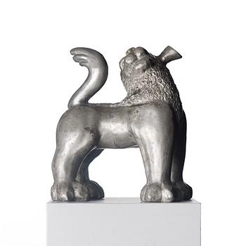 Anna Petrus, a pewter flask in the shape of a lion, Herman Bergman, Stockholm 1920's.