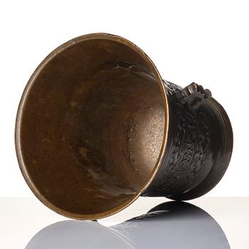 A Swedish late baroque bronze mortar and pestle, dated 1759.