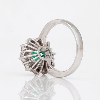 A circa 1.00ct emerald and brilliant-cut diamond ring.