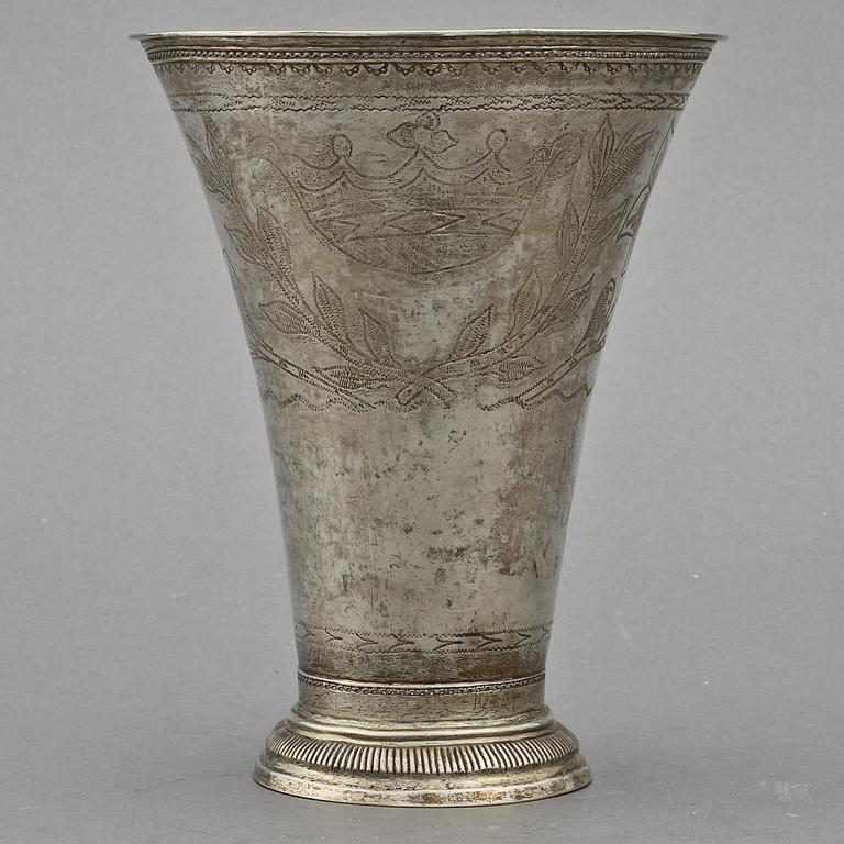 BÄGARE, silver, Samuel Lyberg, Borås, 1796. Vikt 465 g.