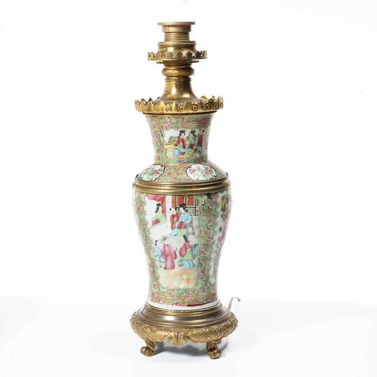 A famille rose Canton vase/table lamp, Qing dynasty, 19th century.