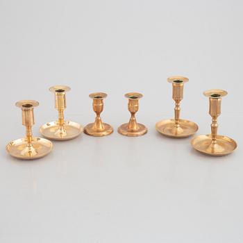 Tree Pairs of Swedish Brass Candlesticks from Skultuna Messingsbruk, 19th Century.