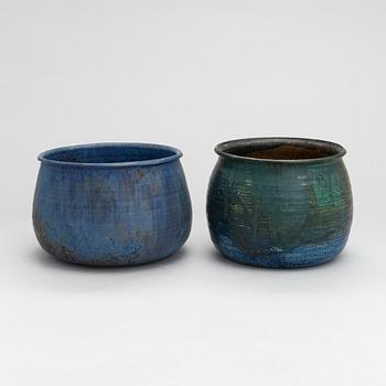 Two ceramic flower pots, signed AS. Finland latter half of the 20th century.