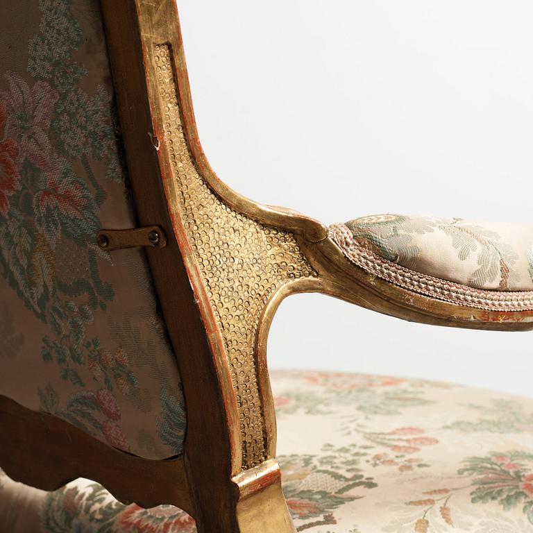 A Swedish Rococo armchair by Olof Höglander (master in Stockholm 1745-65).