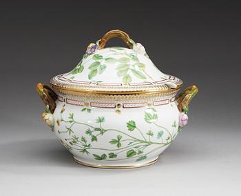 TERRIN med LOCK, porslin. Kungl Dansk, "Flora Danica", 1900-tal.