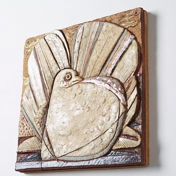 Tyra Lundgren, a stoneware relief 'Peacock dove', Sweden 1950-60's.