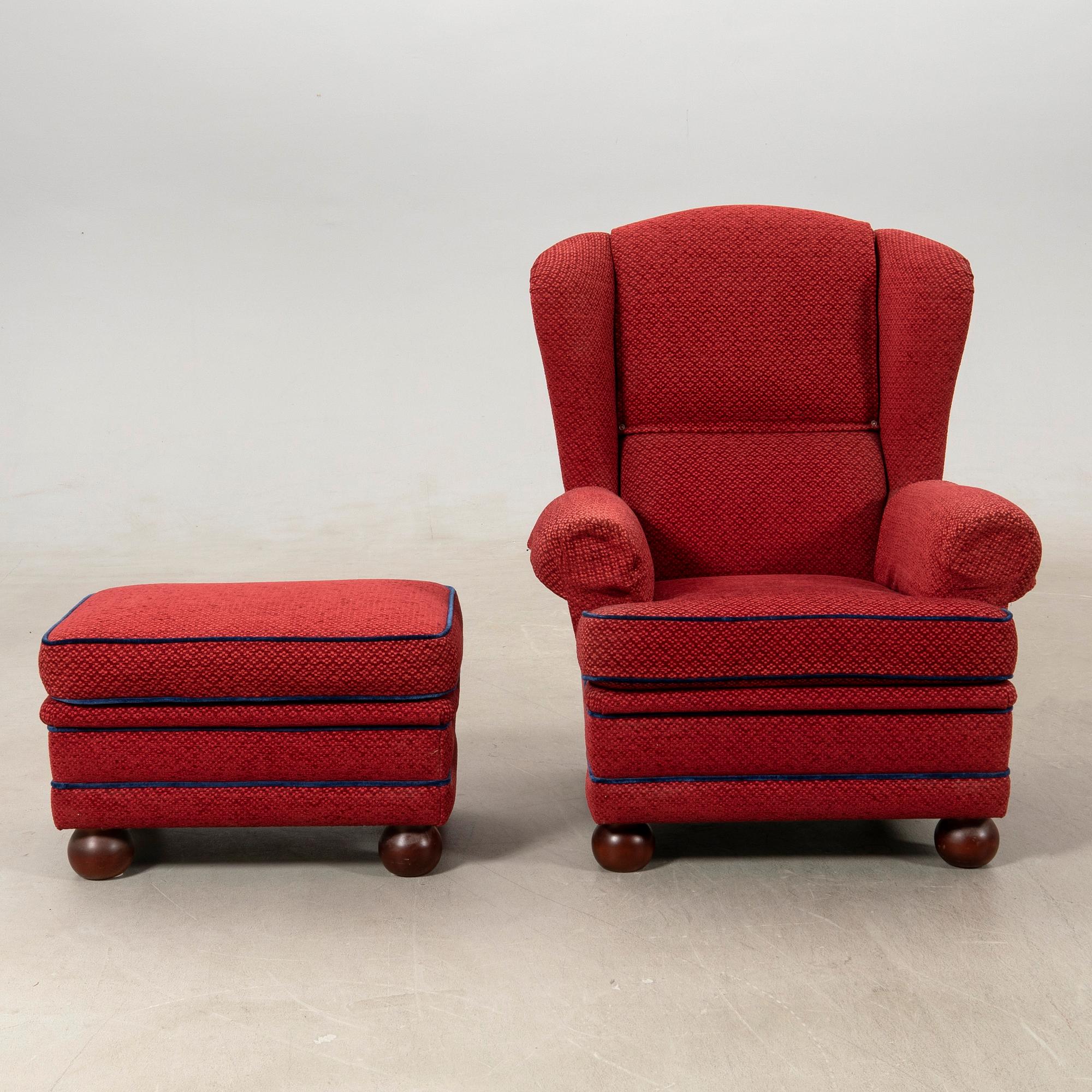 Armchair with footstool, modern production.