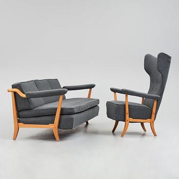 Sten Blomberg, A Swedish Modern sofa and an easy chair for Meeths, 1940's.