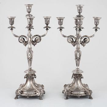 Kandelabrar, ett par, silver, V. Christensen, Köpenhamn, 1893 - 1910.