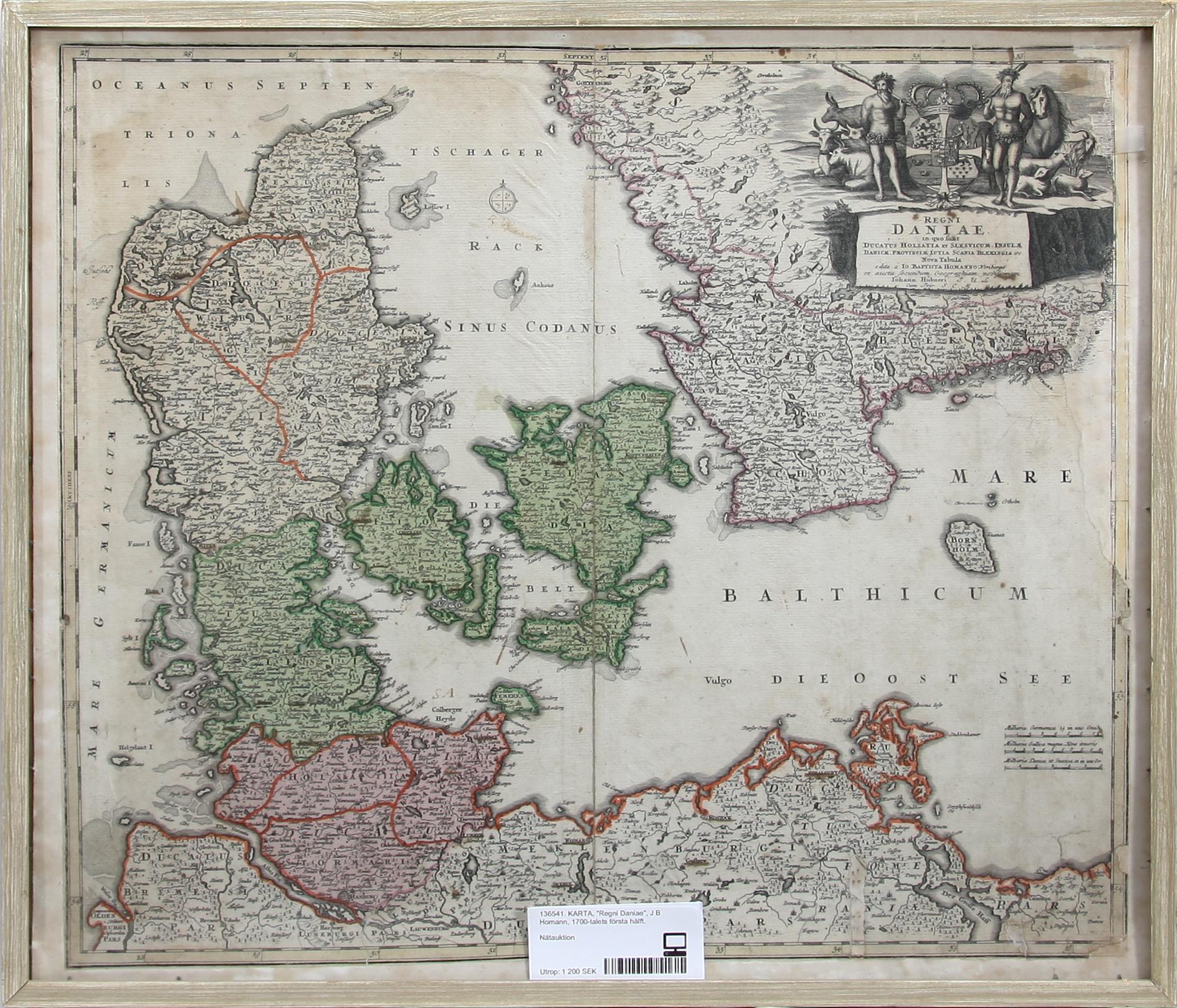 KARTA, "Regni Daniae", J B Homann, 1700-talets första hälft.