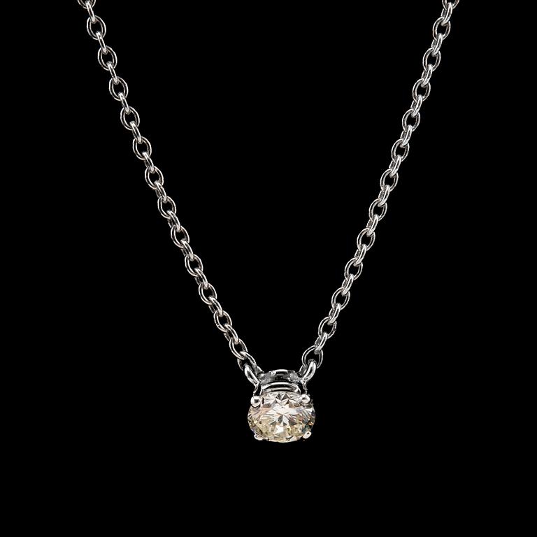 A PENDANT, brilliant cut diamond c. 0.40 ct. c. W/si 14K white gold. Length 41 cm.