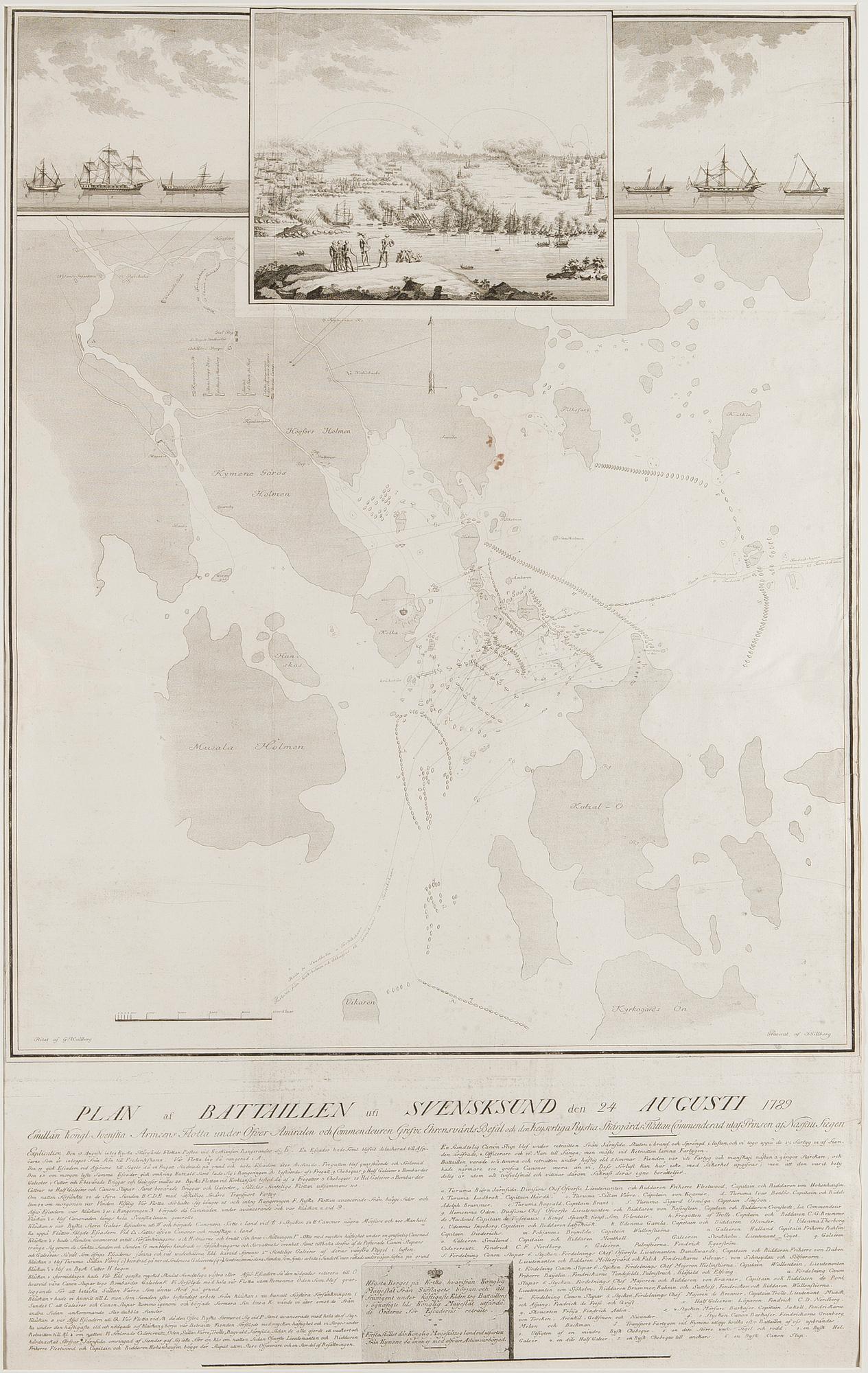 KARTA, SLAGET VID SVENSKSUND AUGUSTI 1789. Ritad av G.Wallberg och graverad av Jacob Gillberg.