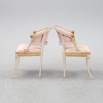 A pair of late Gustavian armchairs, 19th Century.