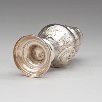 A German 18th century silver suggar-caster, unidentified marks.