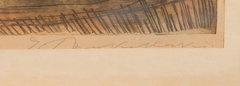 Jalmari Ruokokoski, color etching, signed.