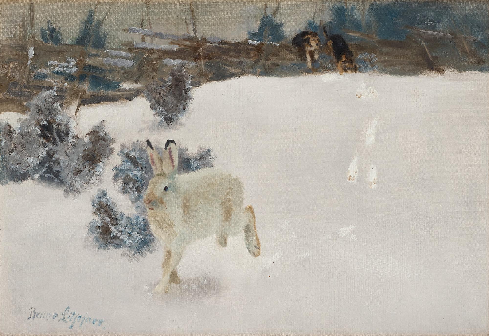 Bruno Liljefors, Vinterhare och stövare.