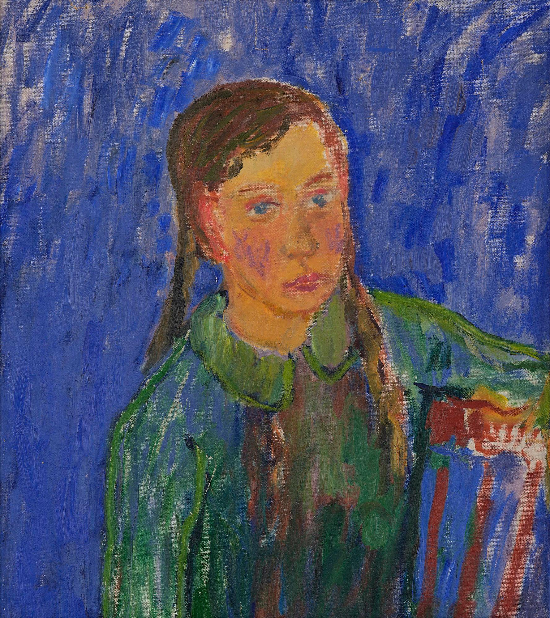 Ivan Ivarson, Girl with braids by a chair.